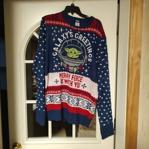 New Star Wars Dark Blue Baby Yoda Christmas Sweater Size Unisex Adult XL
